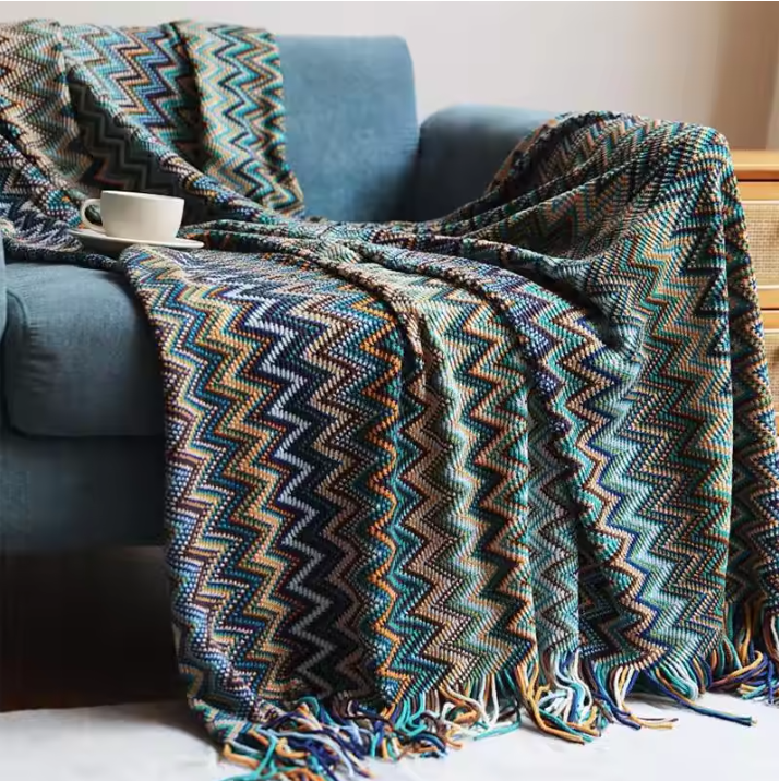Gebreide Acryl Plaid met Kwastjes – Zachte Bohemian Deken voor Bank en Bed