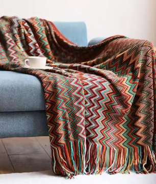 Gebreide Acryl Plaid met Kwastjes – Zachte Bohemian Deken voor Bank en Bed