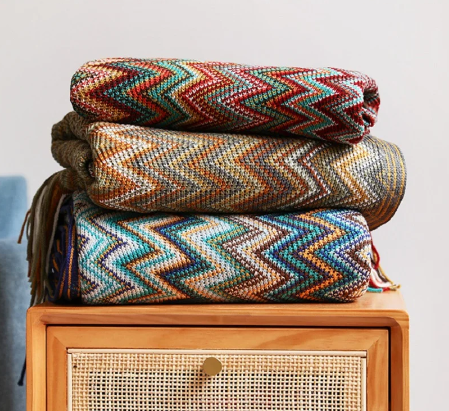 Gebreide Acryl Plaid met Kwastjes – Zachte Bohemian Deken voor Bank en Bed