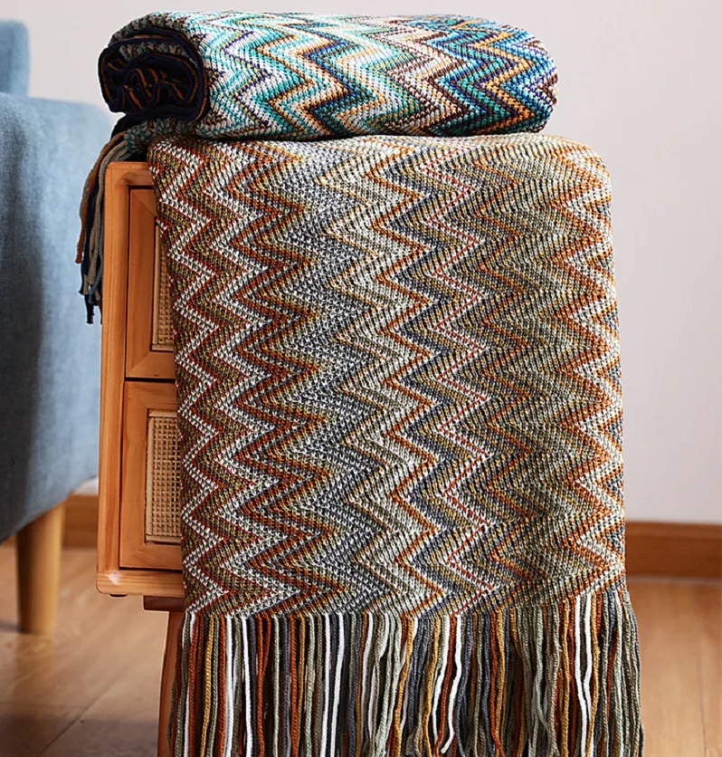 Gebreide Acryl Plaid met Kwastjes – Zachte Bohemian Deken voor Bank en Bed