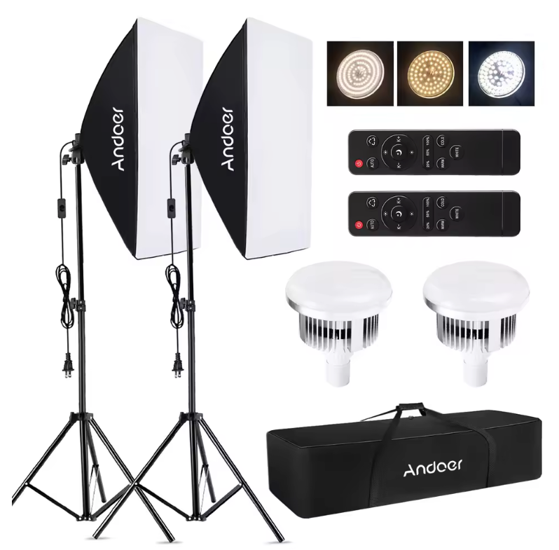Fotografie Softbox Verlichtingsset – 2x LED 85W met Statieven en Afstandsbediening