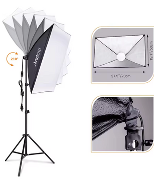 Fotografie Softbox Verlichtingsset – 3x LED Lampen met Boom Arm en Statieven