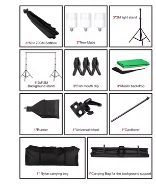 Complete Fotostudio Set – Softbox, Achtergrond Systeem en Verlichting Kit