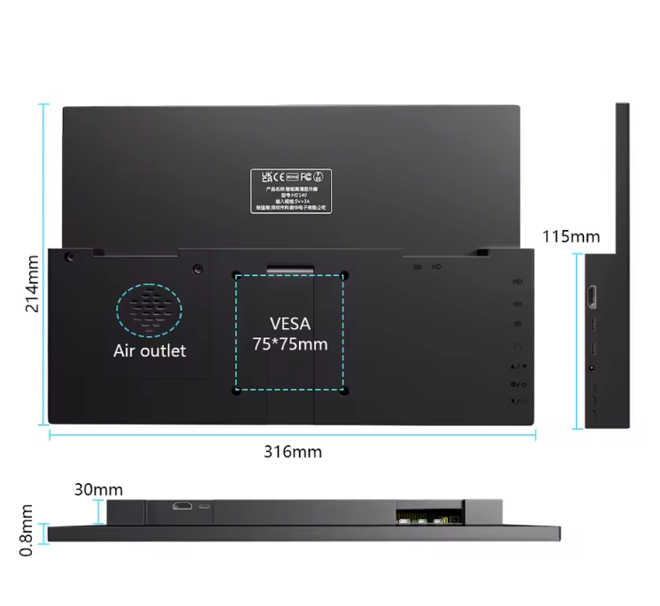 14 Inch Touchscreen Monitor – 1920×1200 IPS met HDMI en USB