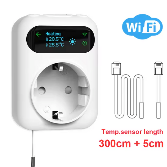 WiFi Thermostaat Stopcontact 16A – Slimme Temperatuur Controller met Sensor