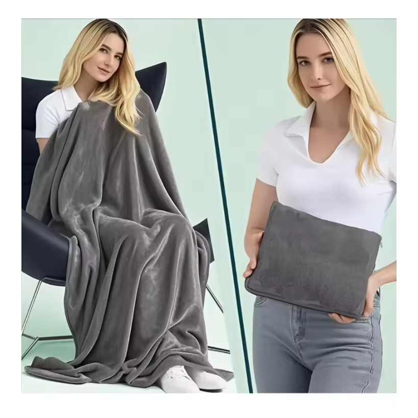 2-in-1 Reisdeken en Kussen – Coral Fleece Zachte Warme Travel Blanket