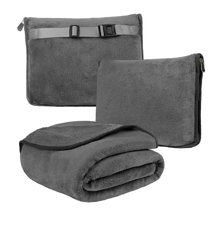 2-in-1 Reisdeken en Kussen – Coral Fleece Zachte Warme Travel Blanket