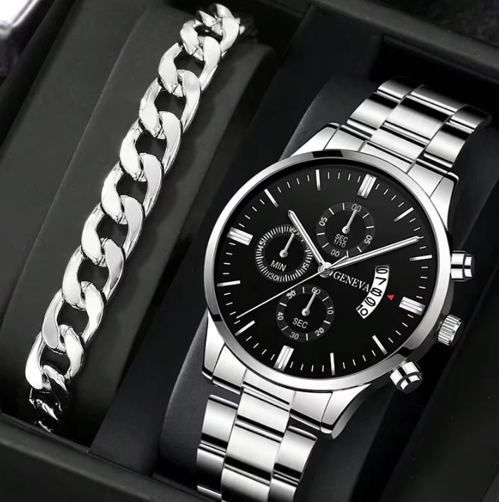 Luxe Heren Horloge – Quartz Polshorloge met Kalender en Stalen Band