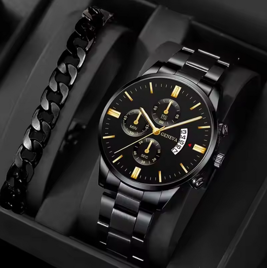 Luxe Heren Horloge – Quartz Polshorloge met Kalender en Stalen Band