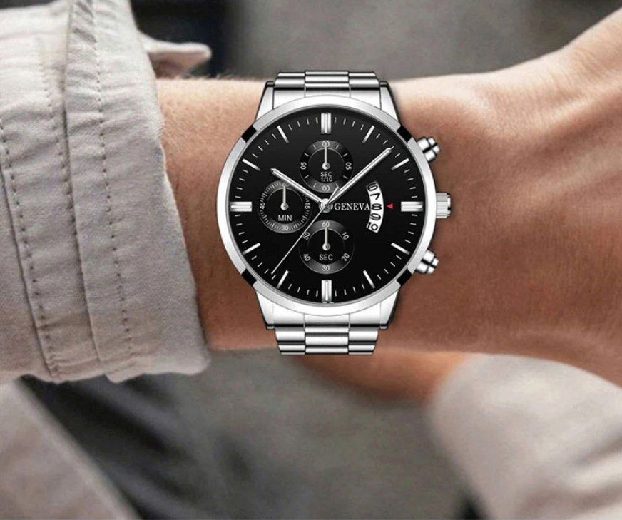 Luxe Heren Horloge – Quartz Polshorloge met Kalender en Stalen Band