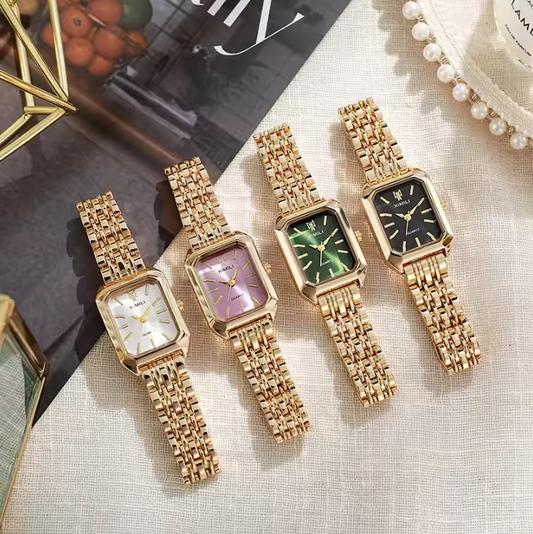 Luxe Dames Horloge – Vierkant Quartz met Stalen Band