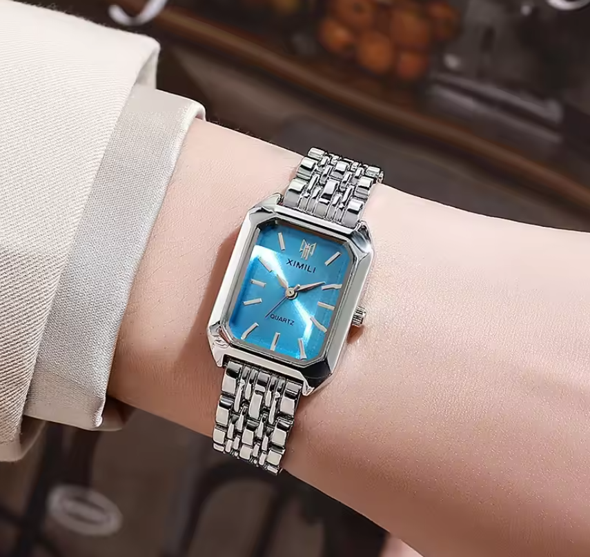 Luxe Dames Horloge – Vierkant Quartz met Stalen Band