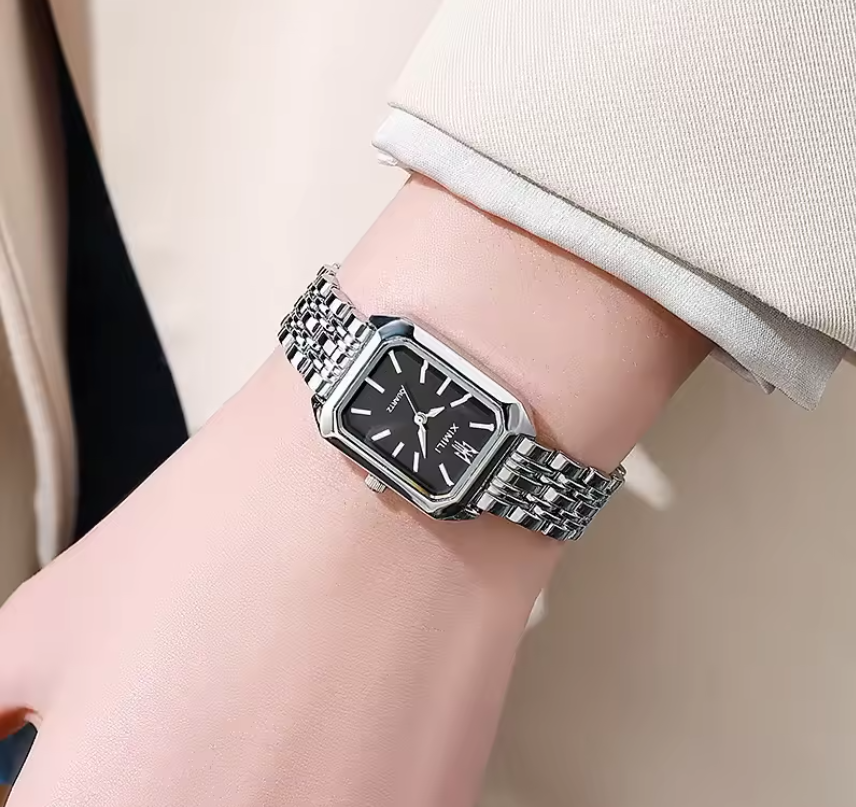 Luxe Dames Horloge – Vierkant Quartz met Stalen Band