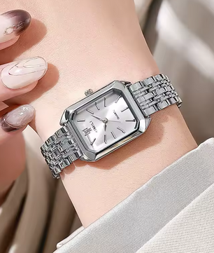 Luxe Dames Horloge – Vierkant Quartz met Stalen Band