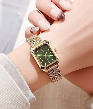Luxe Dames Horloge – Vierkant Quartz met Stalen Band