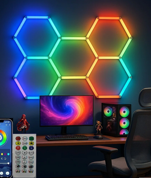 RGB Hexagon LED Plafondlamp – Smart Verlichting met App
