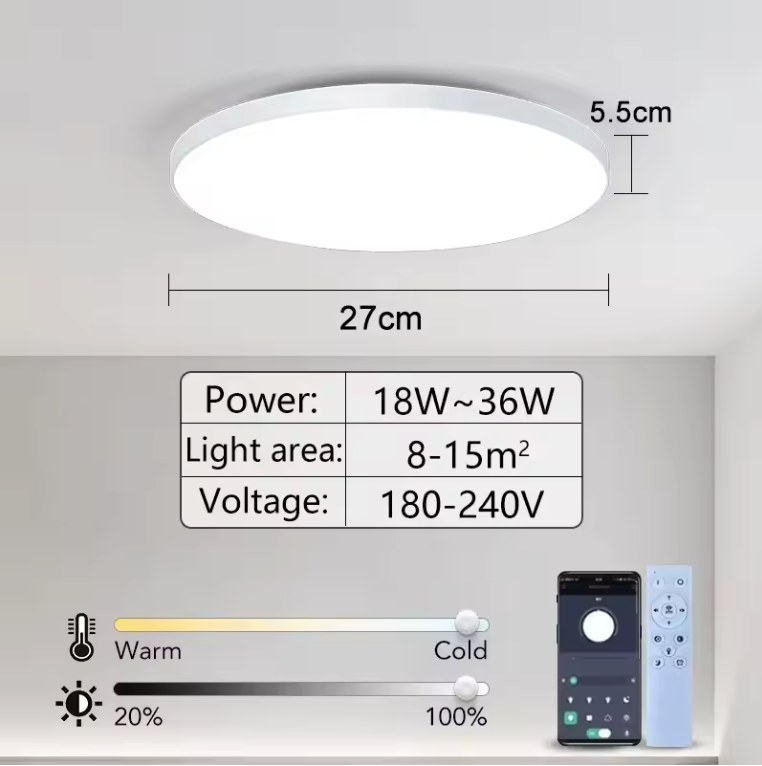 Smart LED Plafondlamp – Dimbaar met App en Afstandsbediening