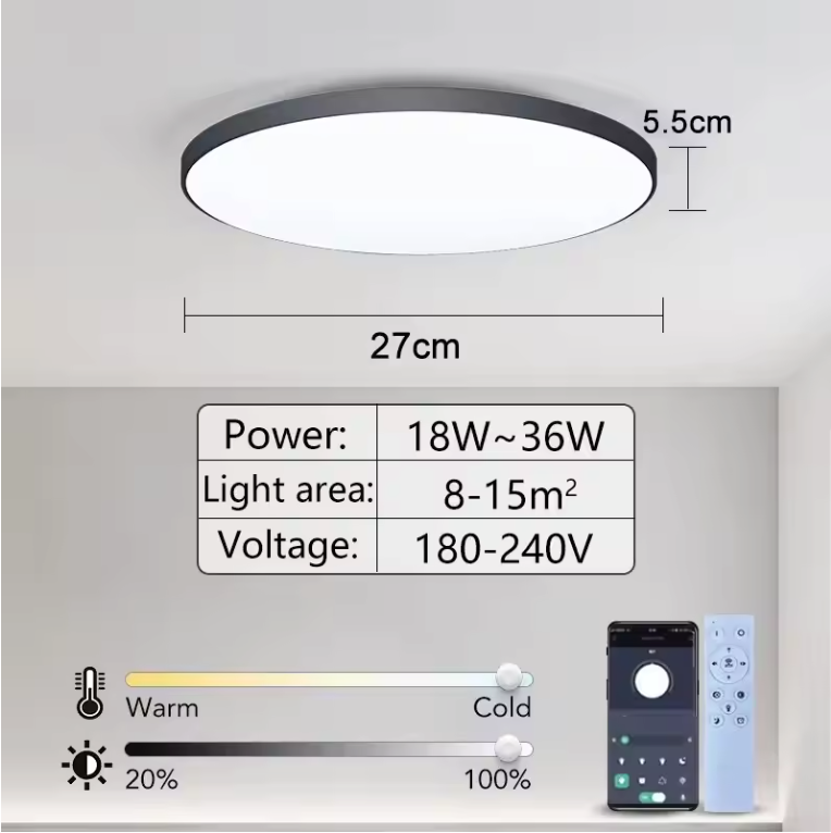 Smart LED Plafondlamp – Dimbaar met App en Afstandsbediening