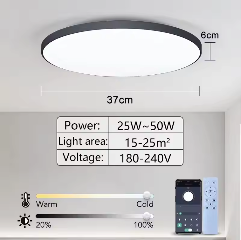 Smart LED Plafondlamp – Dimbaar met App en Afstandsbediening