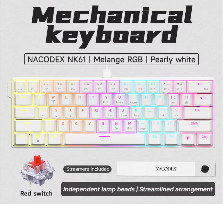Compact Mechanisch Gaming Toetsenbord 61 Toetsen – RGB Verlichting, Hot-Swap Switches en Dubbelgespoten Keycaps