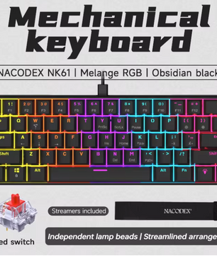 Compact Mechanisch Gaming Toetsenbord 61 Toetsen – RGB Verlichting, Hot-Swap Switches en Dubbelgespoten Keycaps