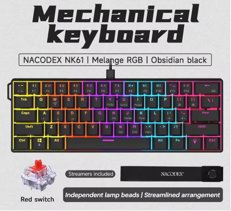 Compact Mechanisch Gaming Toetsenbord 61 Toetsen – RGB Verlichting, Hot-Swap Switches en Dubbelgespoten Keycaps