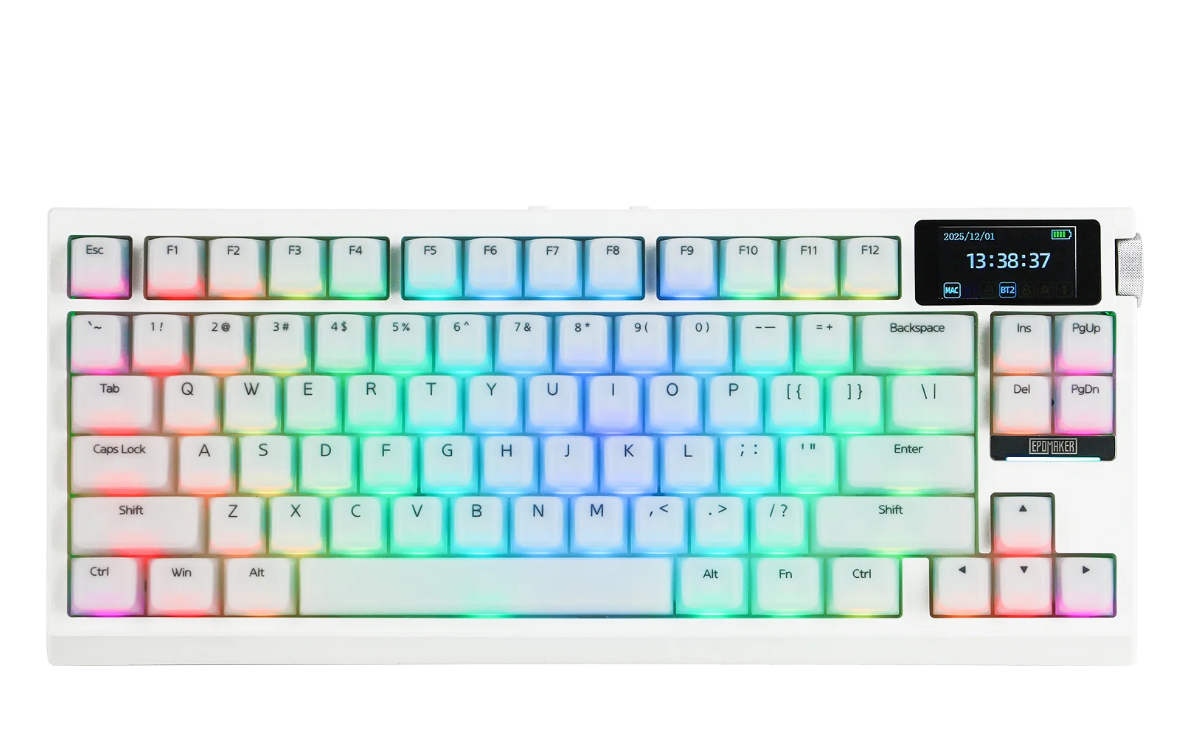 Mechanisch Toetsenbord 80% – Draadloos/Bluetooth/2.4GHz, Hot-Swap en Glazen Display met Knop