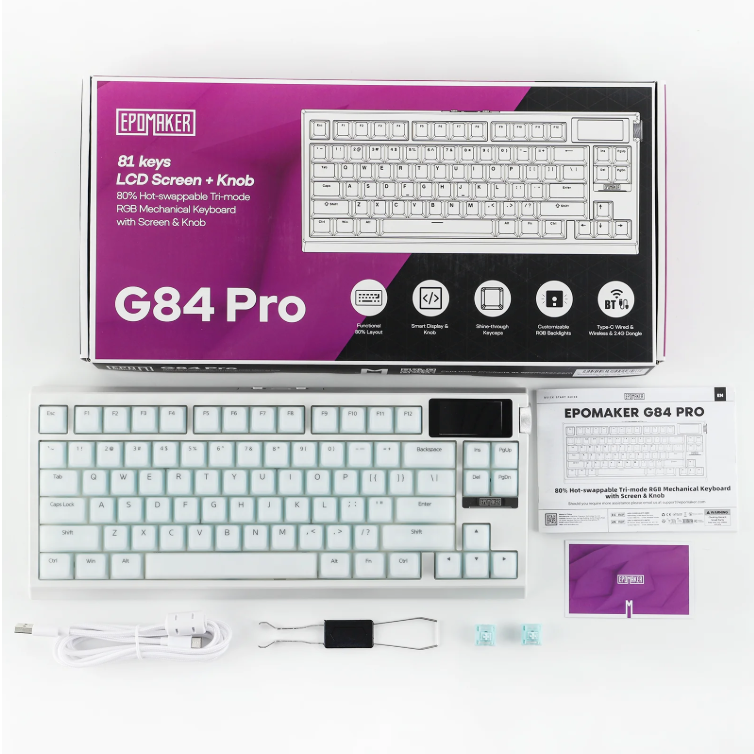 Mechanisch Toetsenbord 80% – Draadloos/Bluetooth/2.4GHz, Hot-Swap en Glazen Display met Knop