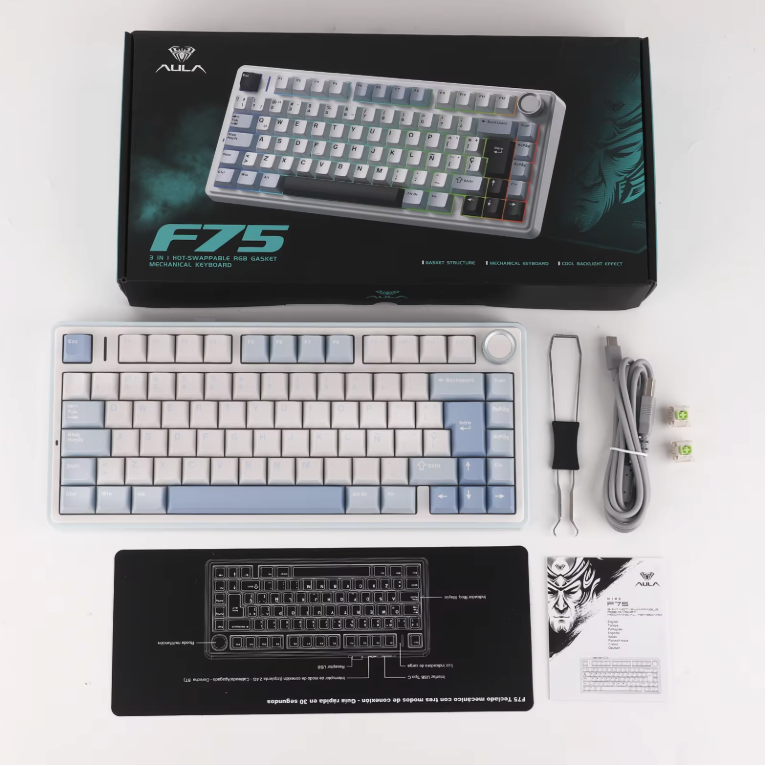 Mechanisch Gaming Toetsenbord 75% ISO-ES – Draadloos/Bluetooth/2.4GHz, Hot-Swap en RGB Verlichting