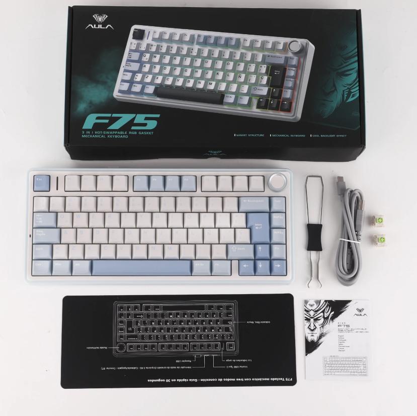 Mechanisch Gaming Toetsenbord 75% ISO-ES – Draadloos/Bluetooth/2.4GHz, Hot-Swap en RGB Verlichting