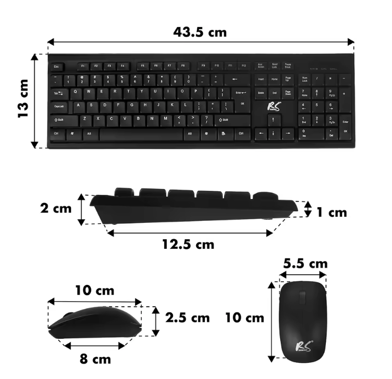 Draadloos Toetsenbord en Muis Set – QWERTY met Numeriek Toetsenblok, 2.4GHz Plug en Play