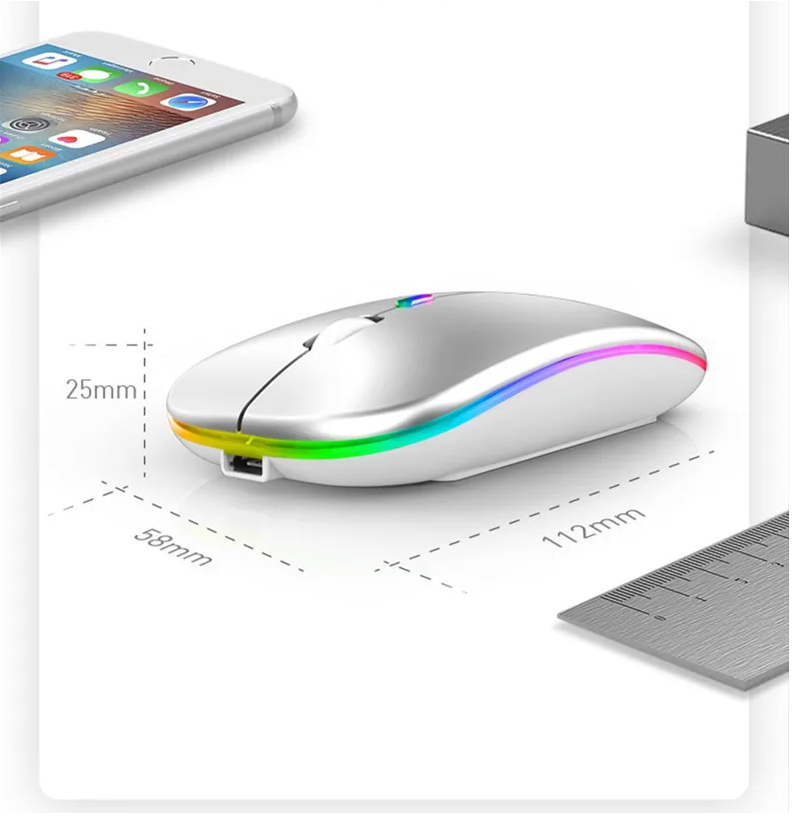 Draadloze Oplaadbare Muis – Stil, Bluetooth en 2.4GHz Dual Mode met LED Verlichting