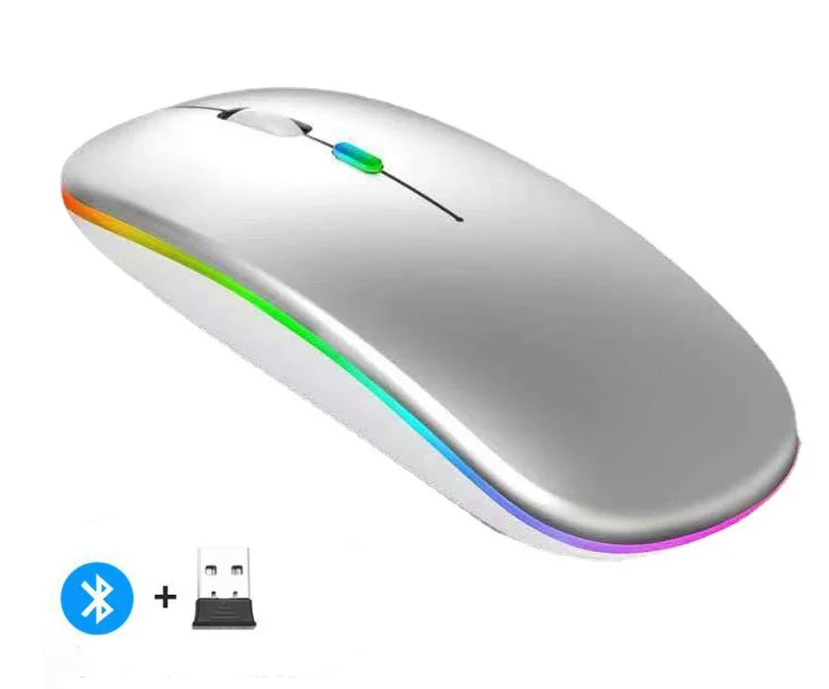 Draadloze Oplaadbare Muis – Stil, Bluetooth en 2.4GHz Dual Mode met LED Verlichting