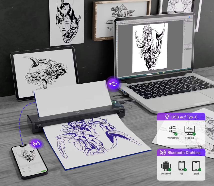 Draadloze Tattoo Stencil Printer – Thermisch en Bluetooth