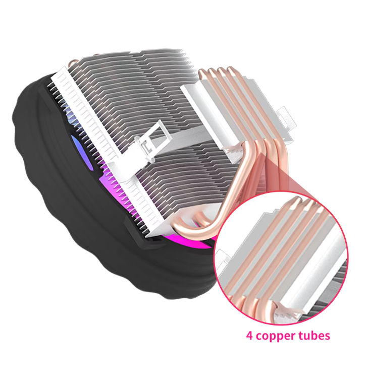 RGB CPU Luchtkoeler met 4 Heatpipes – Stille Koeling en PWM Ventilator