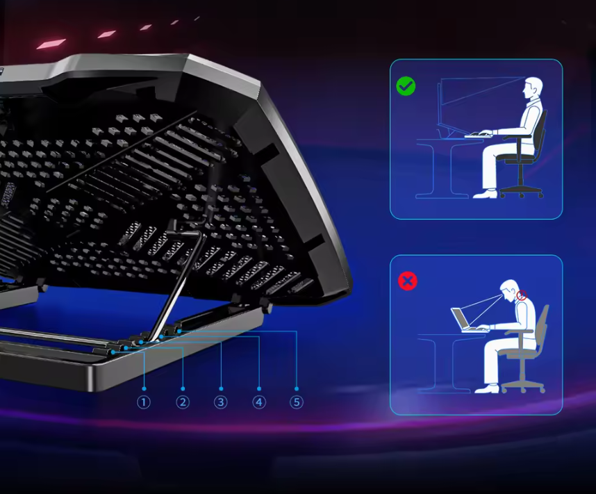 Laptop Koelpad met 5 Fans – Verstelbare en Stille Notebook Stand
