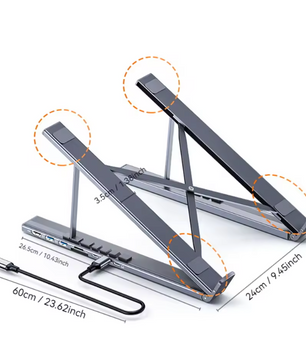 8-in-1 Laptop Standaard met USB-C Hub – Verstelbaar, 4K HDMI en Snellaadfunctie