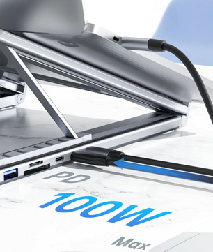 8-in-1 Laptop Standaard met USB-C Hub – Verstelbaar, 4K HDMI en Snellaadfunctie