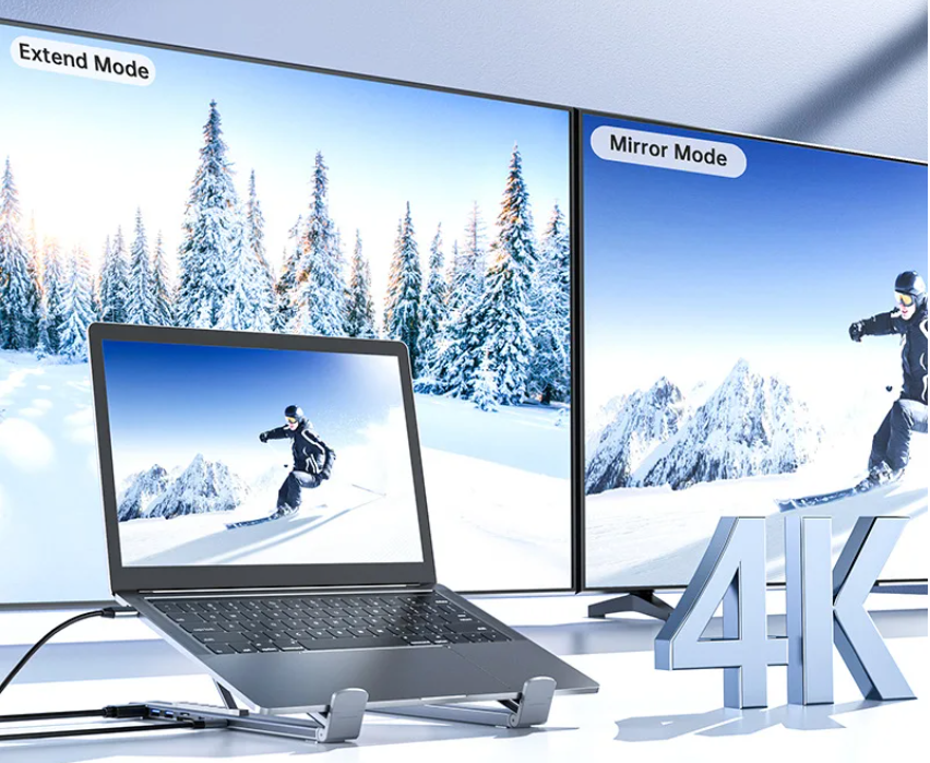 8-in-1 Laptop Standaard met USB-C Hub – Verstelbaar, 4K HDMI en Snellaadfunctie
