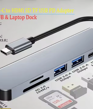6-in-1 USB-C Hub – 4K HDMI, SD/TF Kaartlezer en Power Delivery Adapter