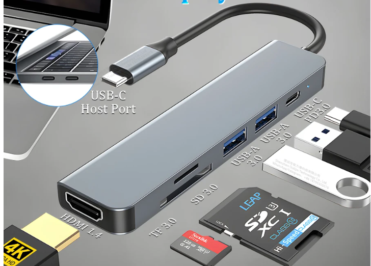 6-in-1 USB-C Hub – 4K HDMI, SD/TF Kaartlezer en Power Delivery Adapter