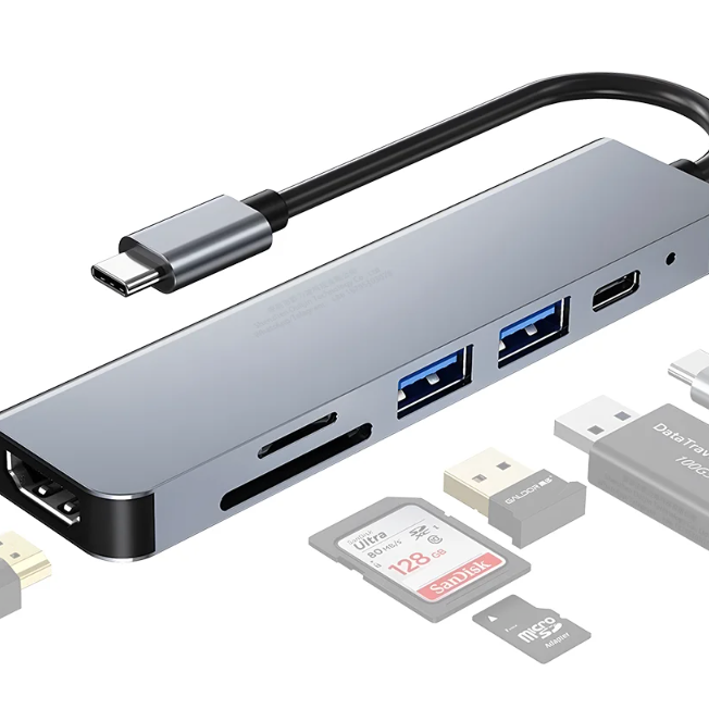 6-in-1 USB-C Hub – 4K HDMI, SD/TF Kaartlezer en Power Delivery Adapter