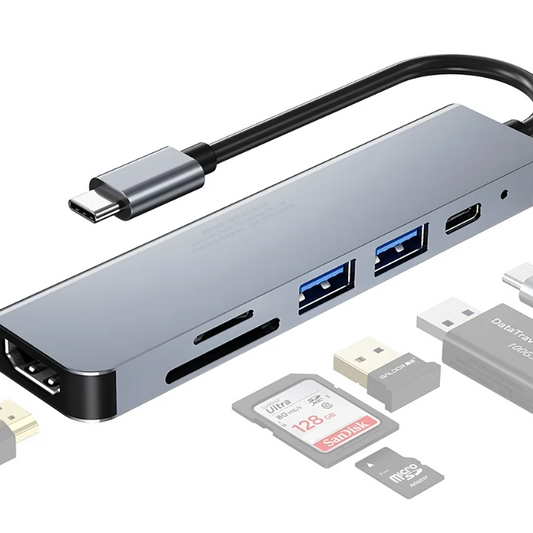 6-in-1 USB-C Hub – 4K HDMI, SD/TF Kaartlezer en Power Delivery Adapter