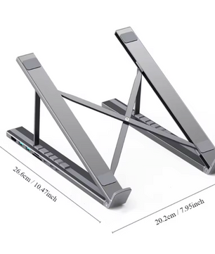 8-in-1 Laptop Standaard met USB-C Hub – Verstelbaar Docking Station met PD 100W en Kaartlezer