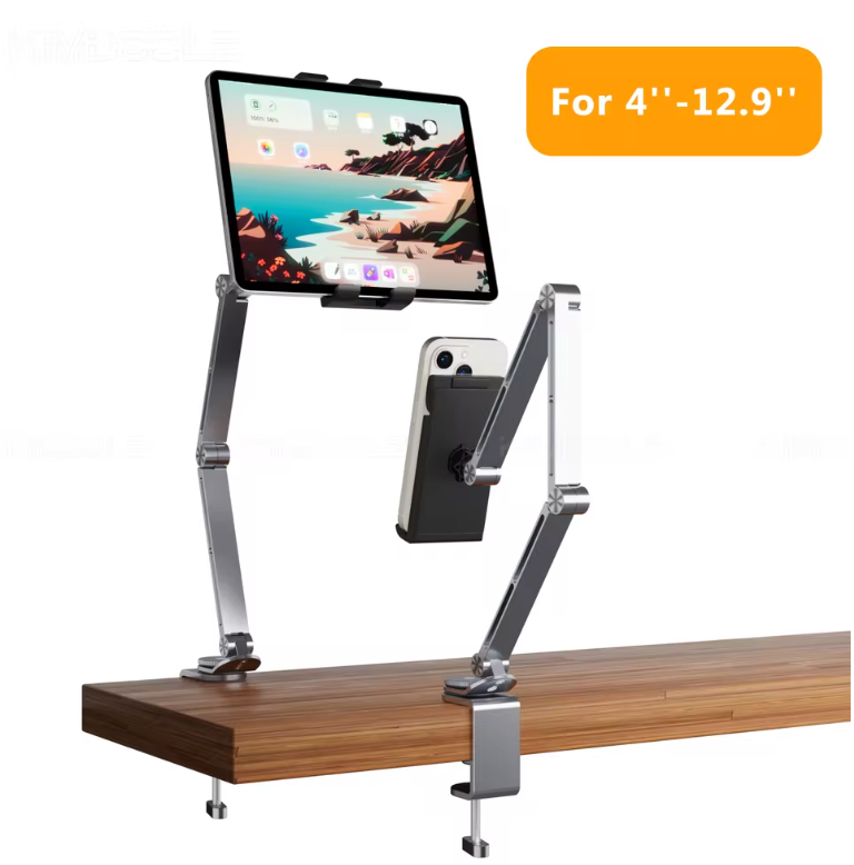Verstelbare Tablet Houder met Klem – 360° Draaibare Stand voor Bureau en Bed