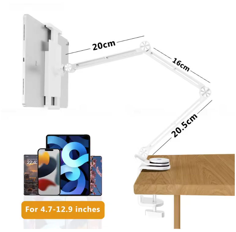 Verstelbare Tablet Houder met Klem – 360° Draaibare Stand voor Bureau en Bed