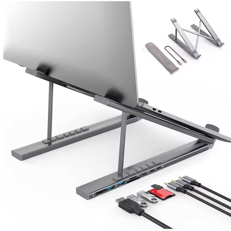 8-in-1 USB-C Docking Station met Laptop Standaard – 4K HDMI, PD 100W en Kaartlezer
