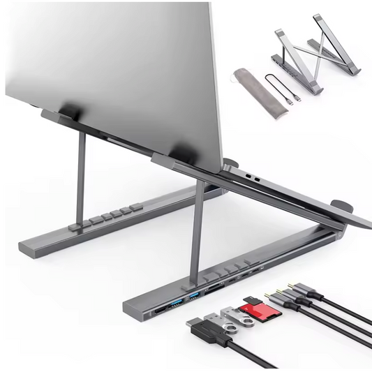 8-in-1 USB-C Docking Station met Laptop Standaard – 4K HDMI, PD 100W en Kaartlezer