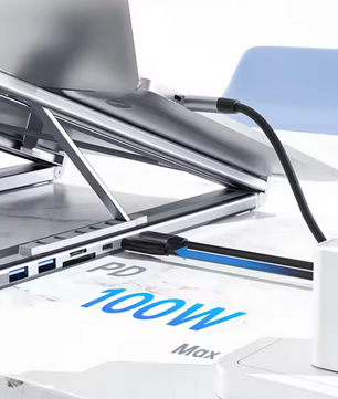 8-in-1 USB-C Docking Station met Laptop Standaard – 4K HDMI, PD 100W en Kaartlezer