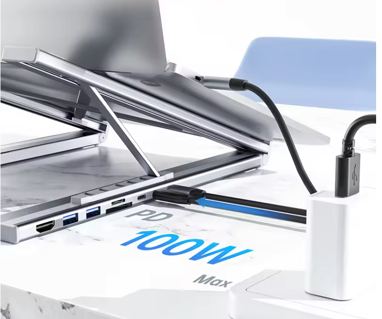 8-in-1 USB-C Docking Station met Laptop Standaard – 4K HDMI, PD 100W en Kaartlezer